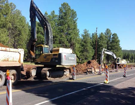 Excavators working on the side of the road in Flagstaff